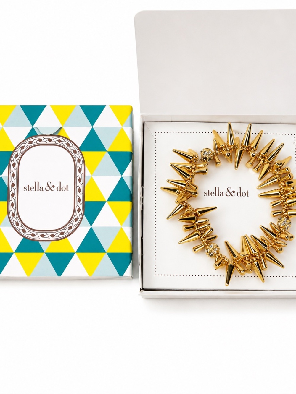 Stella & Dot Renegade Gold Spike Cluster Statement Bracelet | Org Box